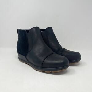 Sorel Evie Ankle Boot Womens 11 Black‎ Leather Slip-On Winter Snow NL3816-010